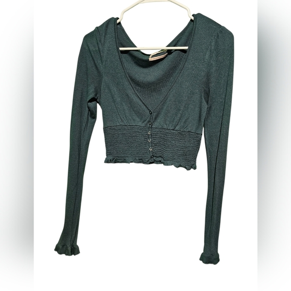 Urban Outfitters EUC Small Teal Button-Up Smocked Womens Crop Top - Picture 2 of 3